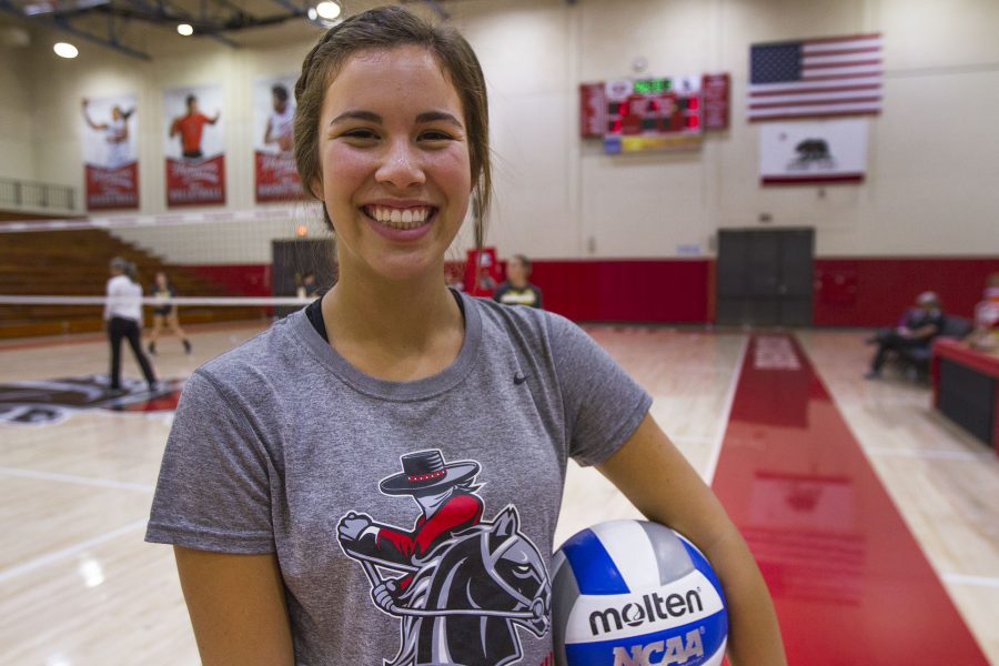 Kaylene Ureno, City College freshman volleyball player, has been a valuable member of the team with securing a 14-3 record, Tuesday Oct. 4, in the Sports Pavilion at City College. The Santa Barbara Athletic Round Table also selected Ureno for athlete of the week on Sept. 19.