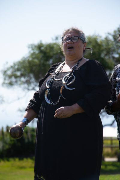 Mia Lopez sings a welcoming song during the Chumash sign unveiling on May 8 City College's Great Meadow in Santa Barbara, Calif. According to the Chumash Medicine Woman website, this song would be the first to sing when you gather.