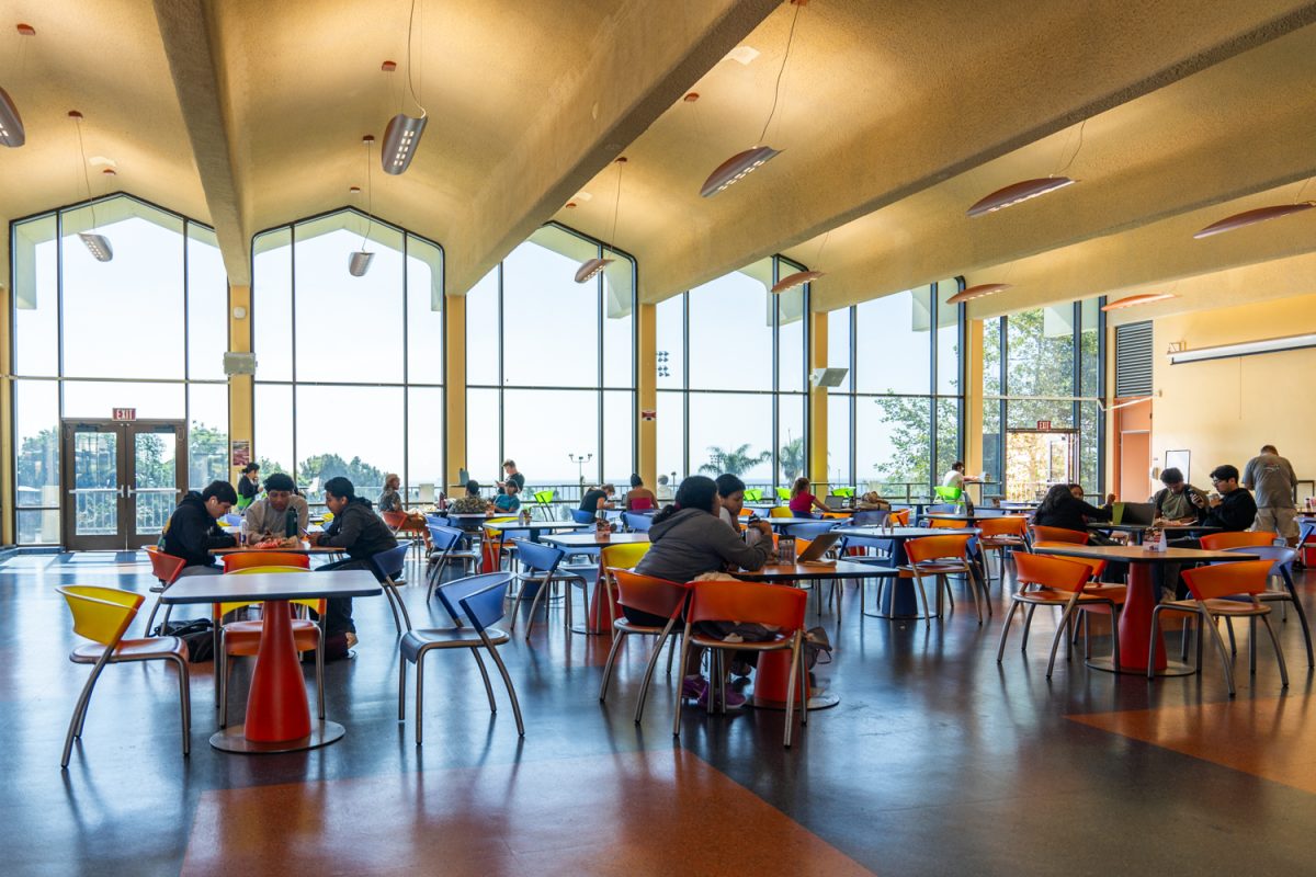 Students sit in the cafeteria at City College on Sept. 12 in Santa Barbara, Calif. The cafeteria isn’t only used for eating purposes, but many students also study and do their homework there.