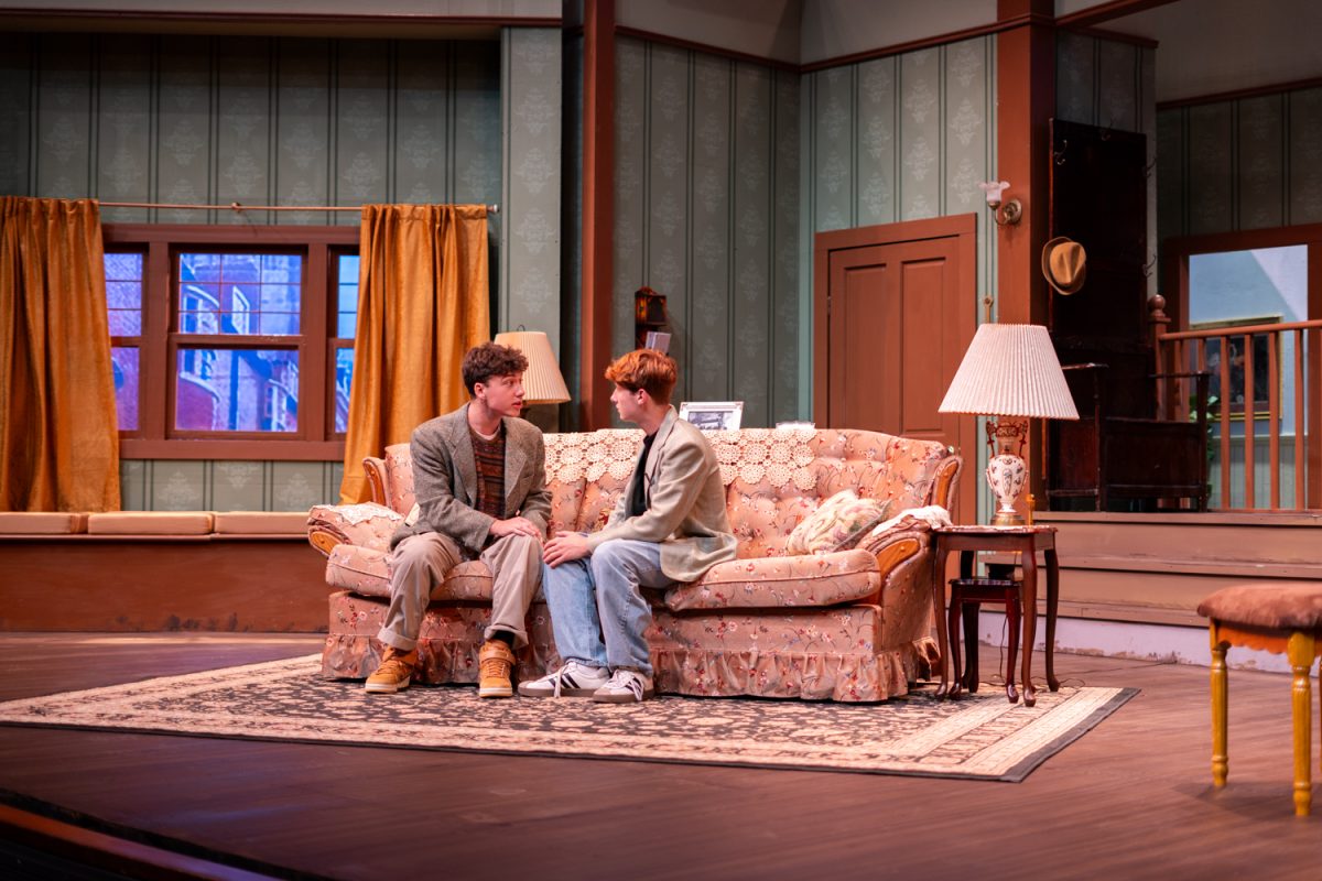 Luke David Hamilton and Guy Challen (left to right) rehearse for City College’s production of Neil Simon’s Lost In Yonkers on Oct. 2 in the Garvin Theatre at City College in Santa Barbara, Calif. Hamilton and Challen play 15-year-old Jay Kurnitz and 13-year-old Arty Kurnitz.