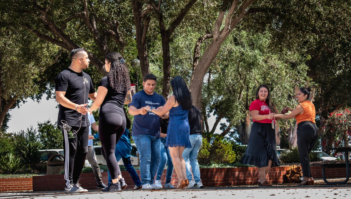 SBCC communtiy members pair off to celebrate Hispanic Heritage Month with a fun Bachata dance lesson in a file photo on Sept. 19, 2023. Hispanic Heritage Month is celebrated from Sept. 15 - Oct. 15.