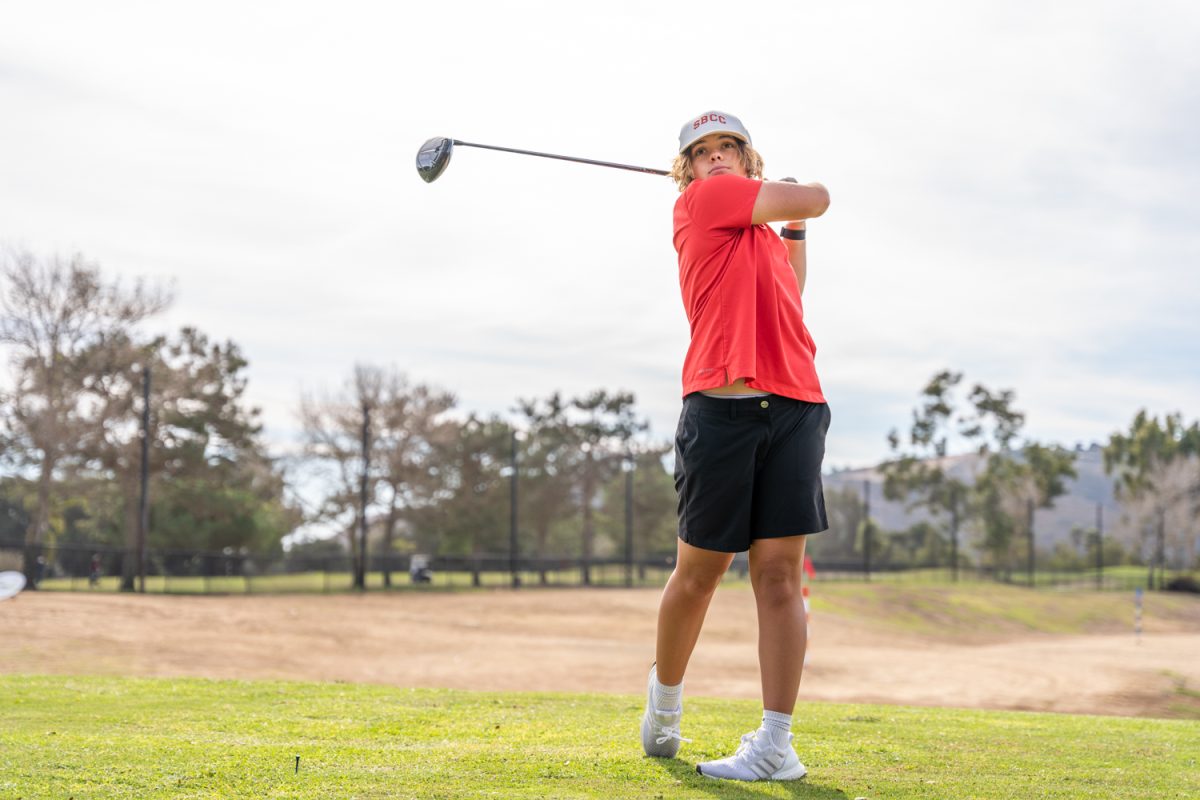 Annie Betts keeps an eye on the ball after hitting it on Nov. 5 at the Santa Barbara Golf Club in Santa Barbara, Calif. "I like it because it's very individual,“ Betts said.