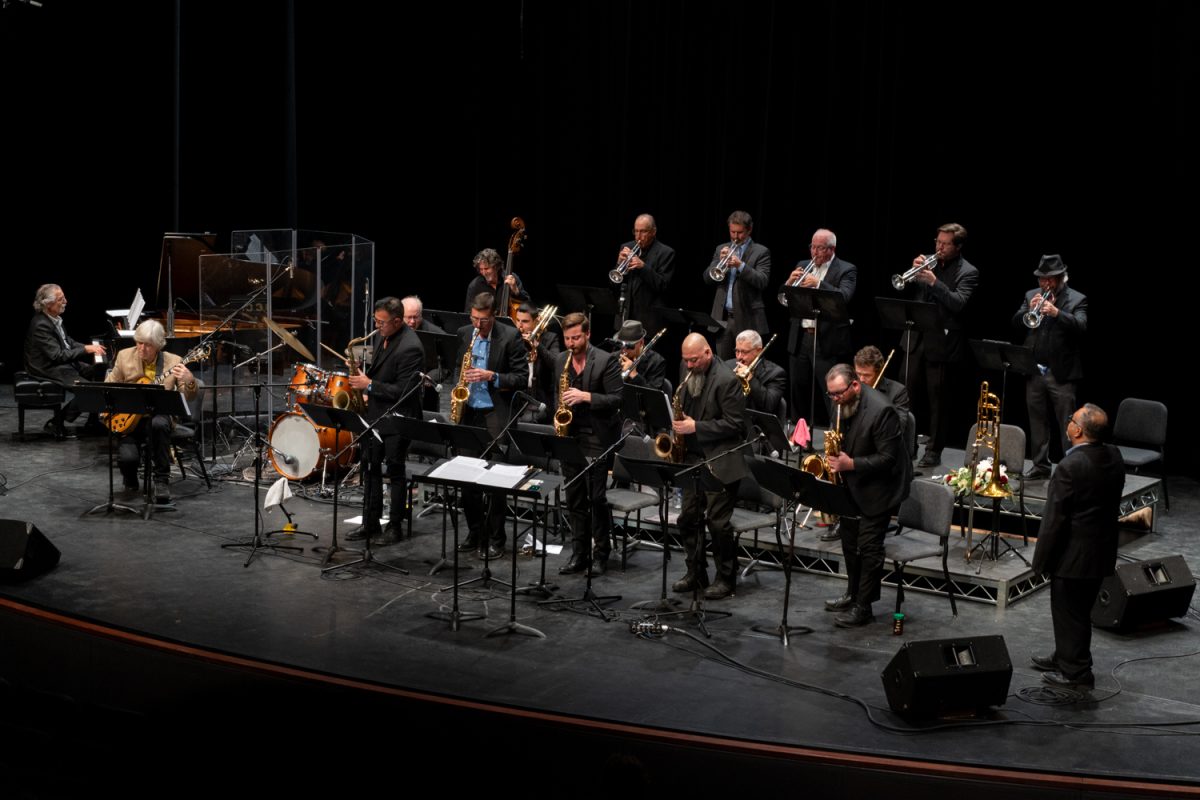 The Monday Madness Big Band performs tribute songs for Carlos Angel Maya, a close friend of director Andrew Martinez. Song “Hickory and Twine” was performed on Nov. 18 at The Garvin Theatre in Santa Barbara, Calif.