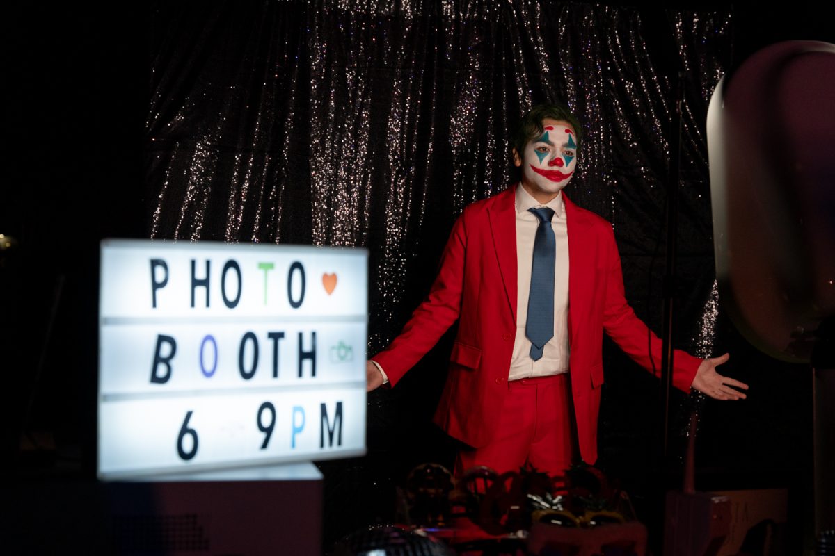 Sebastian Lopez gets his picture taken at the photo booth at the Fright Fest on Oct. 30 on the West Campus Lawn at City College in Santa Barbara, Calif. The pictures taken at the photo booth could get printed out and also sent to a phone number or email address.