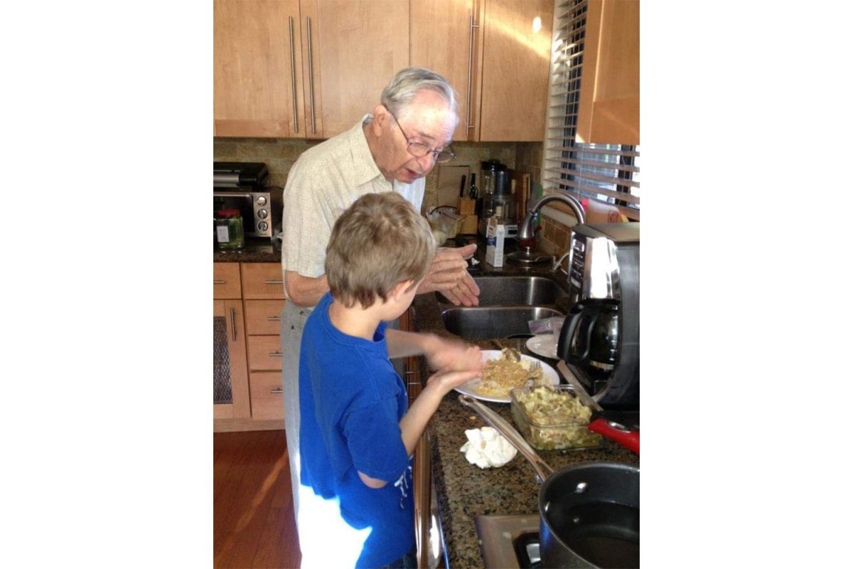 Colin Leese and his great-grandfather, Abe Sommer make Matzo Balls together. Courtesy of Colin Leese. 