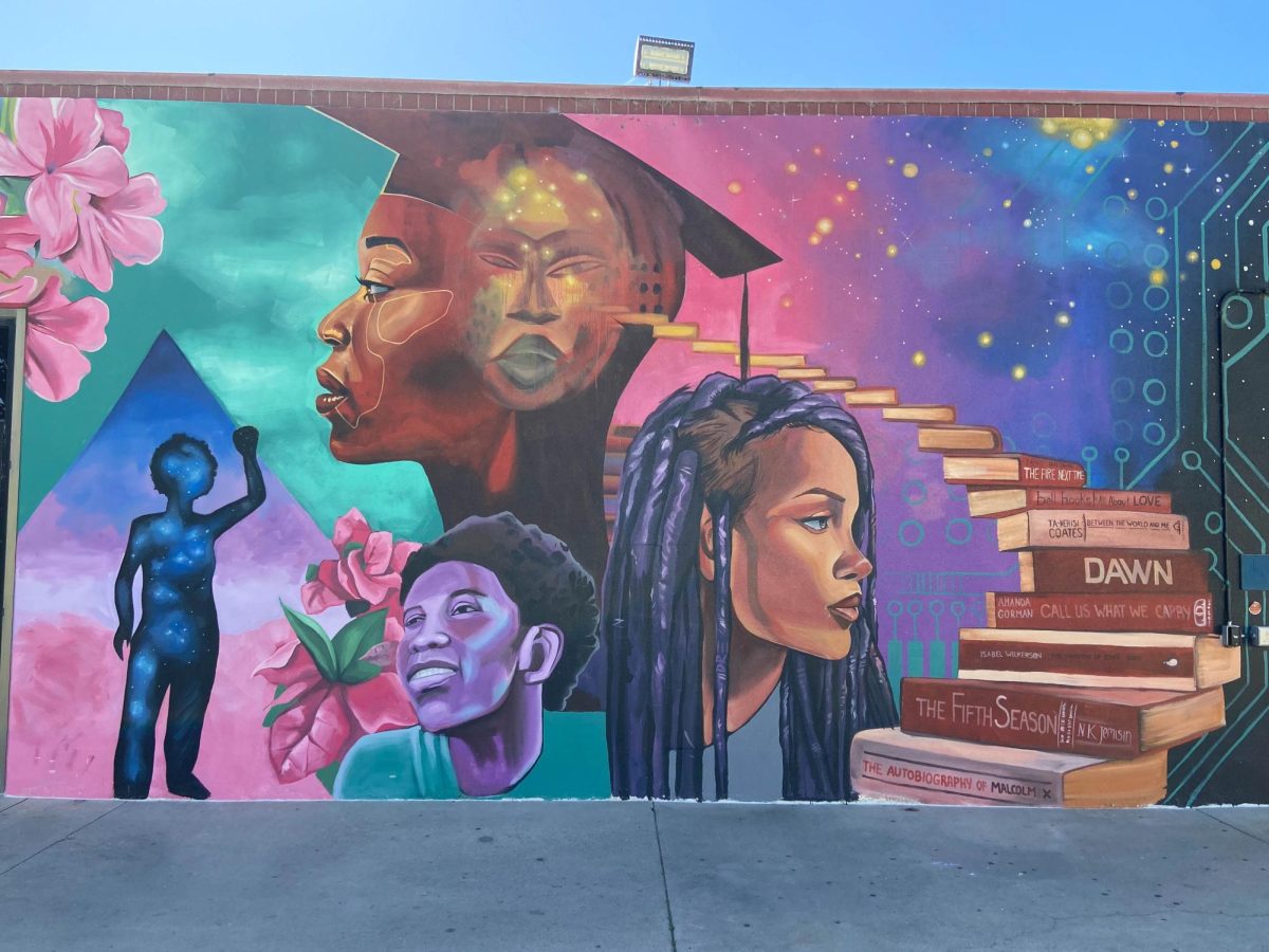 Mural on the side of Umoja on the East Campus in Santa Barbara, Calif. This mural symbolizes power, creativity and individuality, all important and prominent ingredients that make up the Black community.