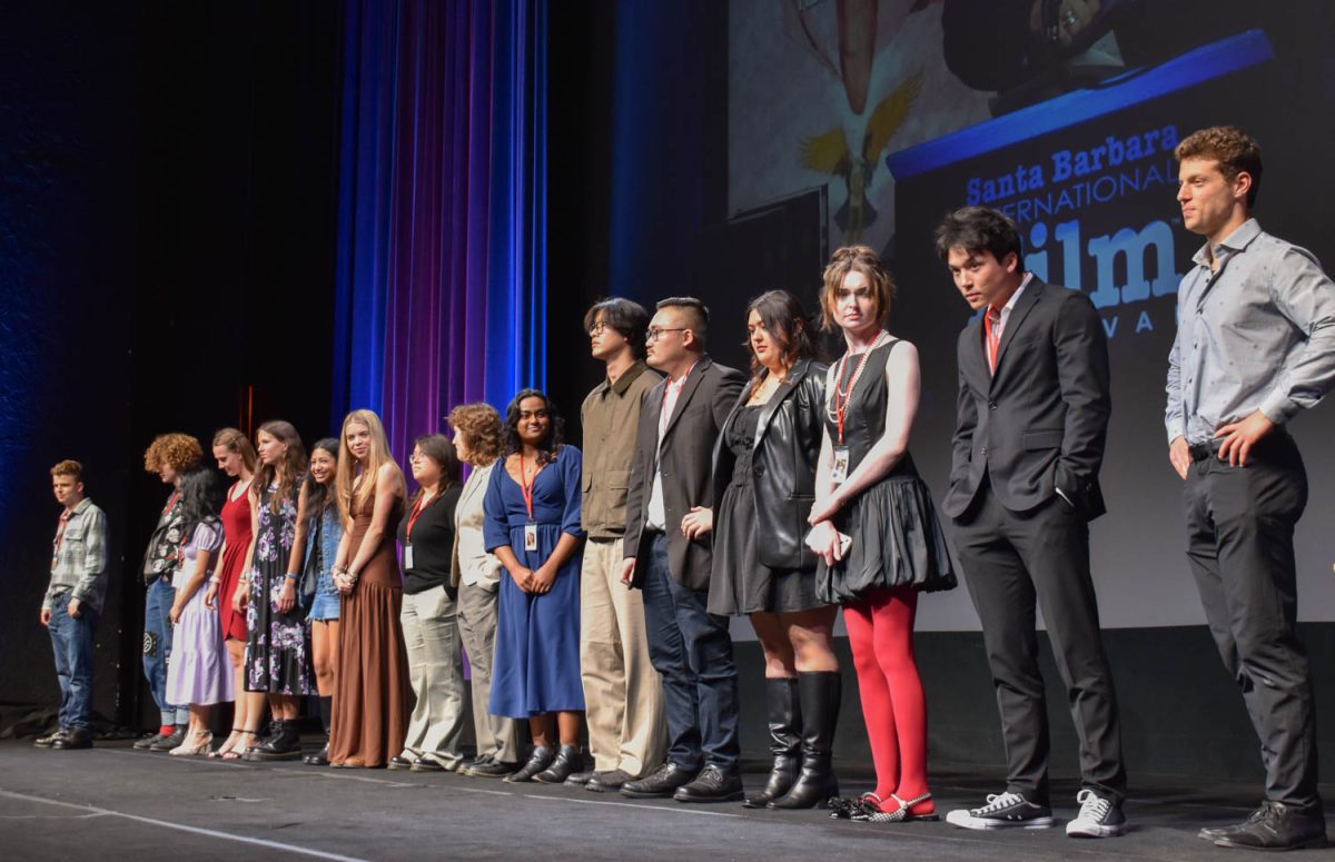 The contestants line up to receive awards on Feb. 15, at SBIFF in Santa Barbara, Calif.. There were two awards being presented for high school screenwriter and director, and two awards for college screenwriter and director.