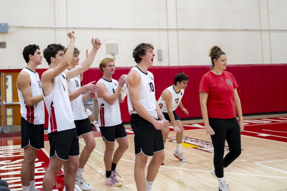 The men's volleyball team competed in an intense match, showcasing their skill and determination on the court on Feb. 15 at the Sports Pavilion.